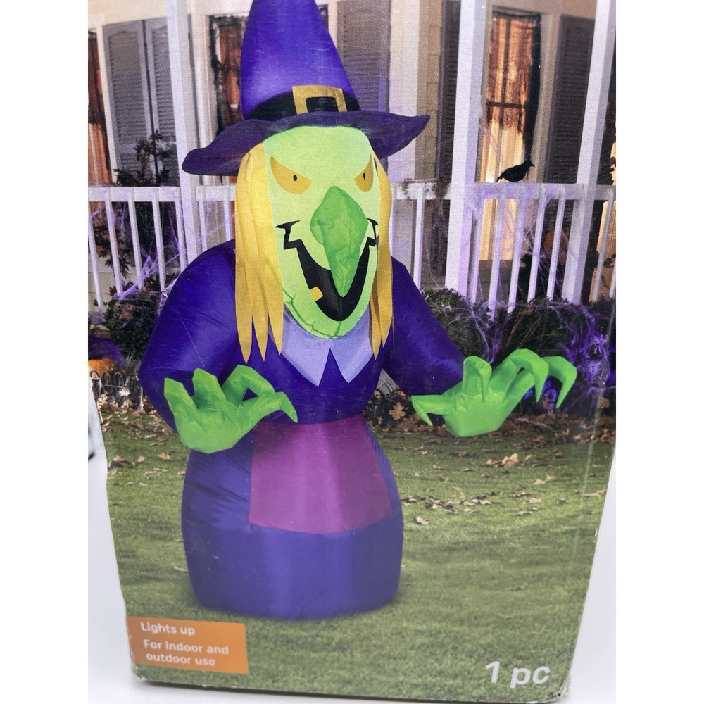 Gemmy Halloween Scary Witch Airblown Inflatable Yard Decor Purple & Green 4 ft